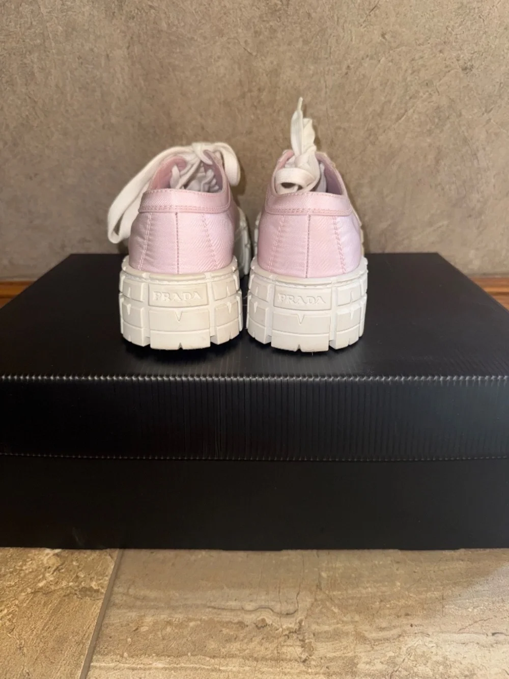 Prada Light Pink Platform Lace-Up Low-Top Sneakers